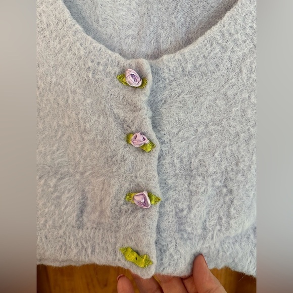 Forever 21 Lilac Angora Snap Coquette Feminine Cropped Cardigan Size Small - Picture 2 of 11